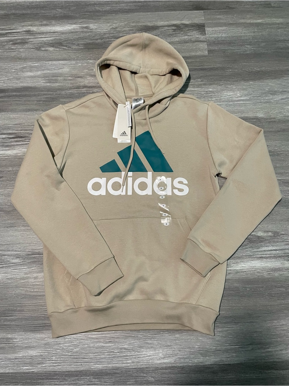 Adidas Hoodie Mens Small Beige Pullover Fleece Big Logo Sweatshirt Casual NWT